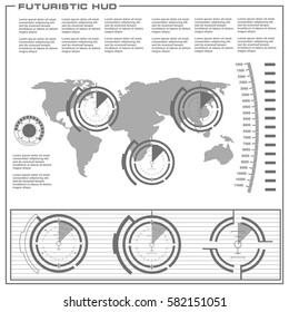 Futuristic black and white HUD, virtual touch user interface in flat design