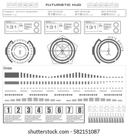 Futuristic black and white HUD, virtual touch user interface in flat design