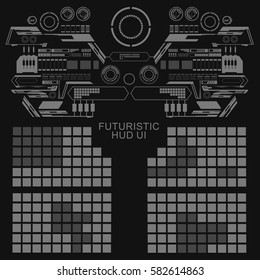 Futuristic black and white HUD, virtual touch user interface in flat design