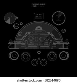 Futuristic black and white HUD, virtual touch user interface in flat design