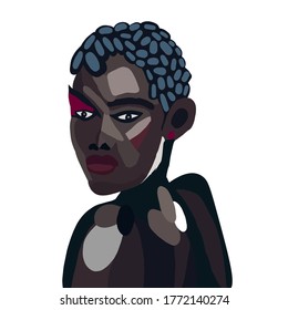 futuristic black woman looking back, digital painting, vector illustration