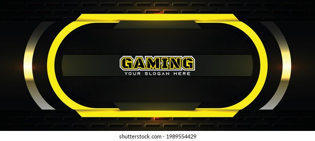 Futuristic black and yellow gaming banner design template with metal technology concept. Vector illustration for business corporate promotion, game header social media, live streaming background
