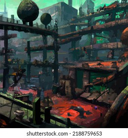 Una ciudad apocalíptica futurista y sombría