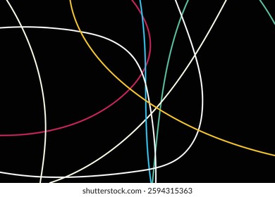 A futuristic blend of curving light trails set against deep black, symbolizing data flow and speed. Ideal for Digital Media, IT Themes, and Web Banners.