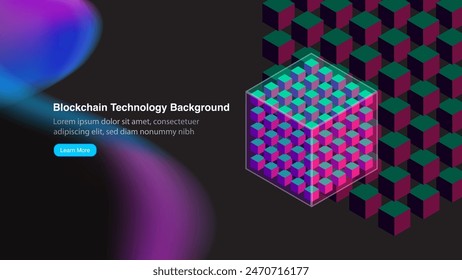 Futuristic Blockchain Technology Concept Banner and Background, Big Data, AI, artificial intelligence, Deep Learning and Edge Computing. Vector