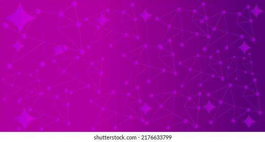 Futuristic blockchain technology concept gradient wallpaper. Vector illustration of modern digital network concept, stars and dots icons connected with the lines in the purple background.