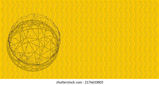 Futuristic blockchain technology concept wallpaper. Vector illustration template with geometric polygonal circle and transparent arrows pattern banner isolated in the yellow color background.
