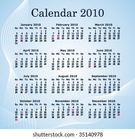 Futuristic blue 2010 calendar. Vector illustration.