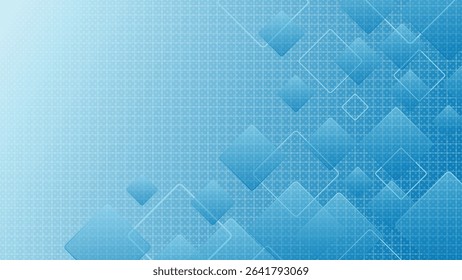 Futuristic blue abstract background featuring overlapping transparent squares and geometric tech grid perfect for digital presentations banners and websites