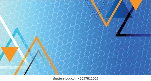 Futuristic blue abstract background with hexagonal pattern and colorful triangle overlays. Perfect for technology, abstract, backgrounds, design, and presentation use.
