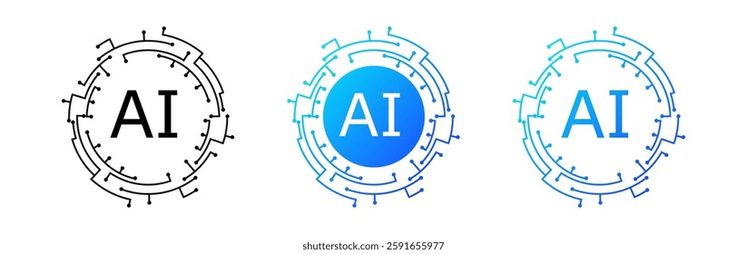 A futuristic blue AI logo featuring a circular design with neuron like circuits, symbolizing digital networks, virtual intelligence, and technological optimization.