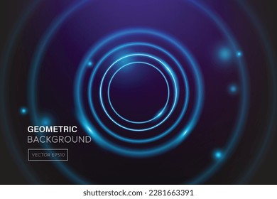 Futuristic blue circle glowing neon light in gradient dark black outer space background 