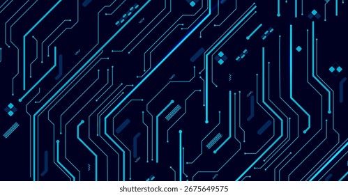 Fundo de placa de circuito azul futurista com linhas digitais brilhantes