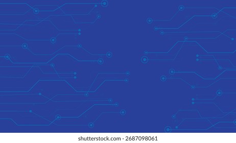 Futuristic Blue Circuit Board Background. Glowing Tech Lines and Electronic Motherboard Pattern. Digital Communication Technology Design. Innovation Engineering Vector Illustration