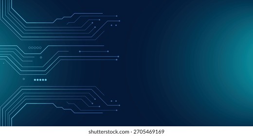 Futuristisch blauer Leiterplattenhintergrund mit leuchtenden digitalen Linien und technischen Elementen