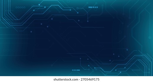 Futuristisch blauer Leiterplattenhintergrund mit leuchtenden digitalen Linien und technischen Elementen