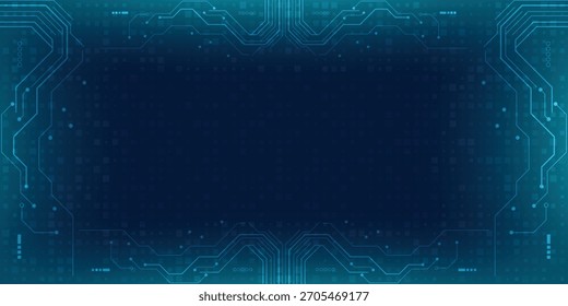 Fondo azul futurista de la placa de circuito con líneas digitales brillantes y Elementos de la tecnología