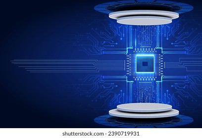 Futuristic Blue Circuit Board Design with Central Processor - A Vision of Advanced Technology and Science Fiction
