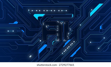 Futuristic blue circuit board technology background with glowing AI letter logo formed by electronic circuit lines, Vector illustration.