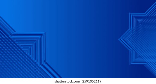 Futuristic blue corridor with arrows and columns, showcasing a digital 3D architectural design. Abstract blue vector, a potential file type. 