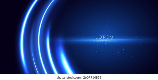 Futuristic blue curved glowing light effect with sprkle on dark blue background. Technology futuristic neon hi-tech communication, innovation design. Vector illustration