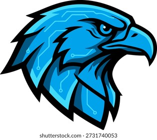 Ilustração vetorial de mascote de águia cibernética azul futurista para logotipos de jogos e marcas de tecnologia de esportes eletrônicos