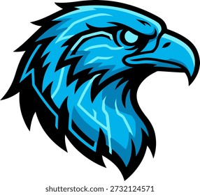 Ilustração vetorial de mascote de águia cibernética azul futurista para logotipos de jogos e marcas de tecnologia de esportes eletrônicos