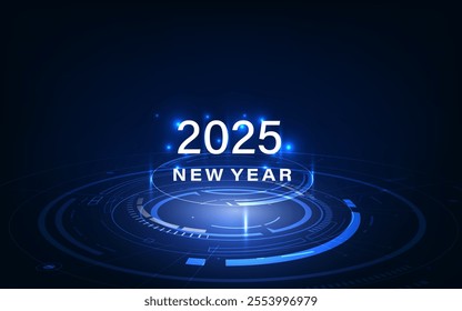 Futuristic Blue Digital 2025 New Year Celebration Background with Abstract Tech Elements and Modern Light Effects for Business and Technology Concept	
