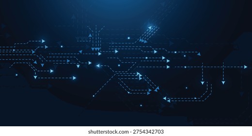Futuristic Blue Digital Arrow Network Background with Technology Flow Design