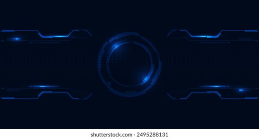 Zukunftsweisende blaue Digitaltechnologie mit Circle hud und digitalem Schaltungselementmuster für Spiel- und Werbe-Artwork.Future Tech Designkonzepte.Vektorillustration.