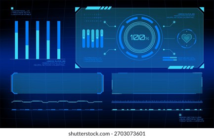 Interface HUD Digital Azul Futurista com Visualizações de Dados