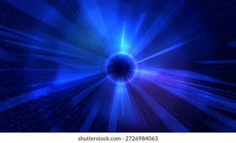 Futuristic blue digital light rays converging into a bright core, representing data transmission, high speed technology, energy flow, virtual space, artificial intelligence digital vector background