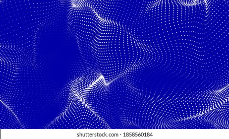 Futuristic blue dots background. Cyber background with particles different size. Technology particles illustration.