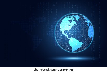 Futuristic blue earth abstract technology background. Artificial intelligence digital transformation and big data concept. Business growth computer security and investment concept. Vector illustration