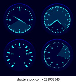 Futuristic blue gauge dashboard touch user interface HUD