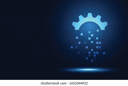 Futuristic blue gear digital transformation abstract technology background. Artificial intelligence and big data concept. Business growth computer and investment industry 4.0 . Vector illustration
