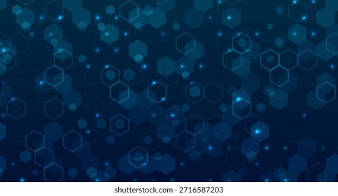 Futuristisch blau geometrischen Sechseck Hintergrund mit digitalen Tech-Elemente. Abstraktes wissenschaftliches und medizintechnisches Design mit modernem Wabenmuster