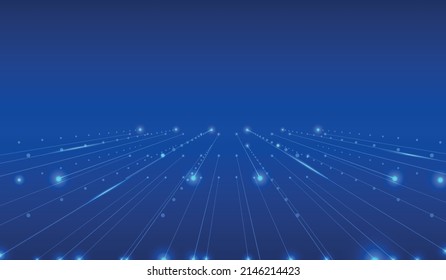 Futuristic Blue Glow Horizontal Line Technology Futuristic with Perspective Grid, Wireframe Dynamic Data Communication Transfer Concept Vector Background.