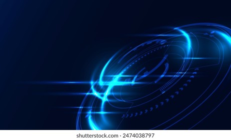 Futuristic Blue Glowing Interface with Circles and HUD Elements on Dark Background