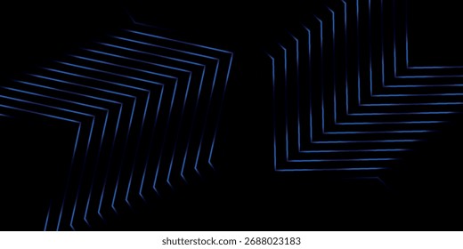 Linhas brilhantes azuis futuristas criam um padrão dinâmico e abstrato em um fundo escuro, perfeito para projetos tecnológicos e modernos.