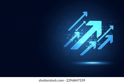 Futuristic blue glowing rising up arrows digital transformation abstract technology background. Big data and business growth currency stock and investment economy. Vector illustration