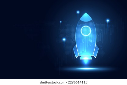 Futuristische blaue Glühraketen-Startkerzen-Diagramm digitale Transformation abstrakte Technologie Hintergrund. Das Wachstum der Währung Aktienkapital der Unternehmen Investmentwirtschaft. Vektorgrafik