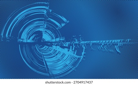 Fondo de Vector circular de tecnología cibernética de semitono azul futurista.
