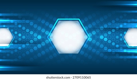 Fondo de hexágono azul futurista con Elementos tecnológicos brillantes y líneas de movimiento dinámico. Ideal para presentaciones de tecnología, Anuncios digitales, interfaces modernas y proyectos de diseño de alta tecnología.