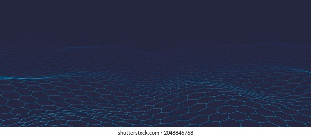 Futuristic blue hexagon dynamic wave. Futuristic honeycomb concept. Digital technology web flow. Big data visualization. Vector Illustration.