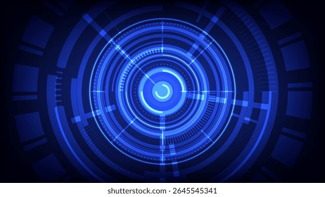 Futuristic Blue HUD Interface Circular Digital Target Elements Tech Radar Design Virtual Touchscreen AI Cyber Systems Sci-Fi UI
