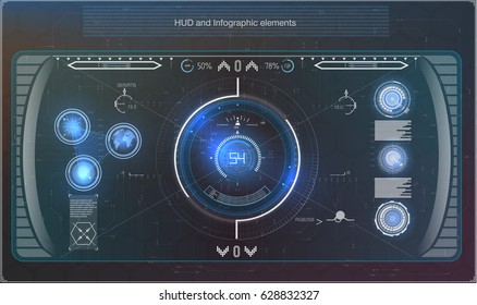 Futuristic blue infographics as head-up display. Display navigation elements for the web and app. Futuristic user interface. Virtual graphic. Vector.