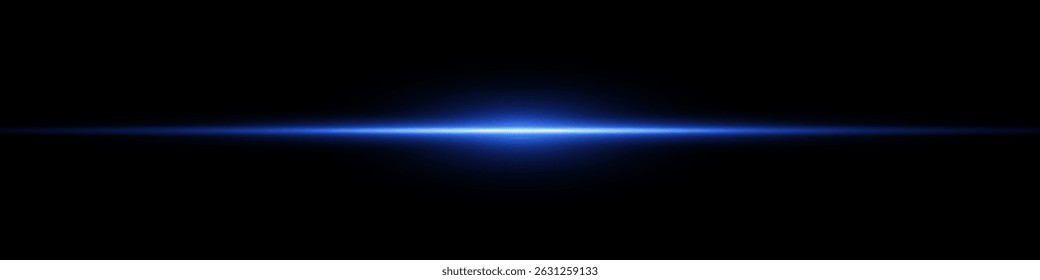 Futuristic blue laser light burst with neon glow and energy beam. Fast motion streaks and glowing flare effect on dark background. Abstract digital tech vector with sparkle and optical splash.