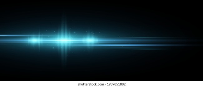 Efecto de luz azul futurista aislado en el fondo negro. Llama óptica. Flashing anamorfo. Chispas brillantes. Brillo brillante con luces abstractas. Ilustración vectorial. EPS 10.
