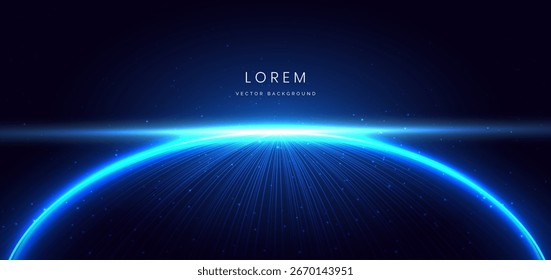 Futuristische blaue Lichtlinien, die auf dunklem Hintergrund gekrümmt sind, mit Lichteffekt und glitzern. Effekt der Geschwindigkeitsbewegung auf dunkelblauem Hintergrund. Vektorgrafik
